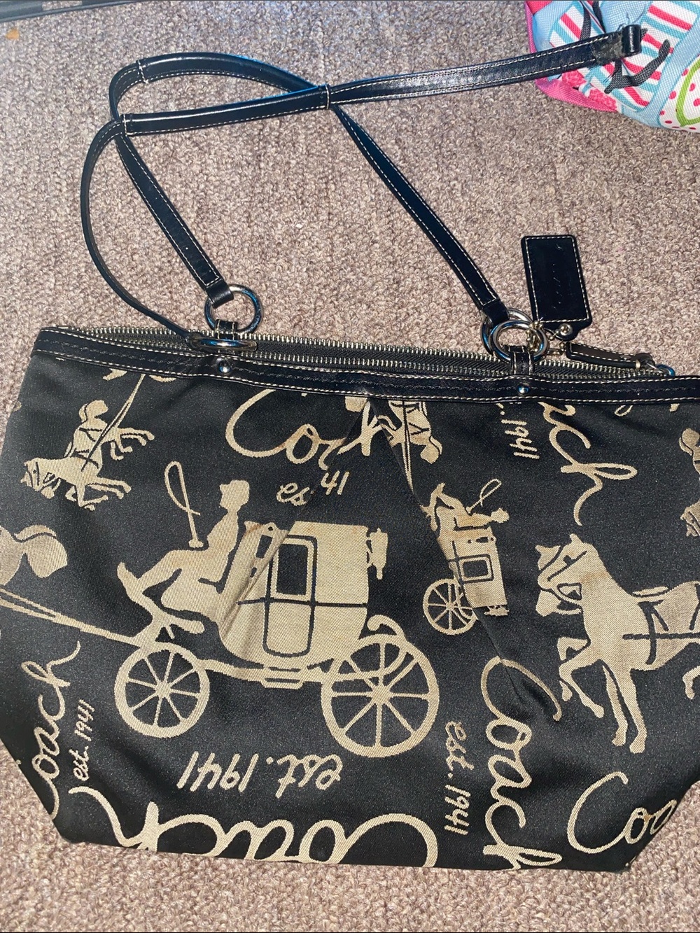 Coach Black and Gold Signature Carriage Tote